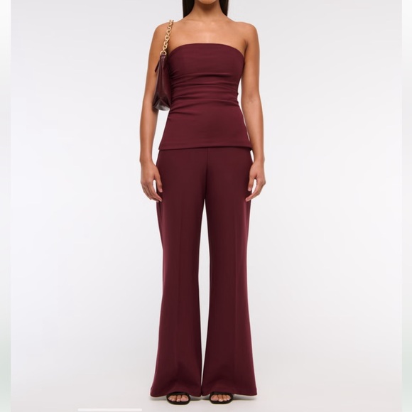 Abercrombie & Fitch Pants - ABERCROMBIE & FITCH Peplum Strapless Jumpsuit Deep Wine